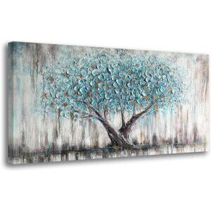 Tree Wall Art Teal Blue Nature Tree of Life Abstract Canvas Painting